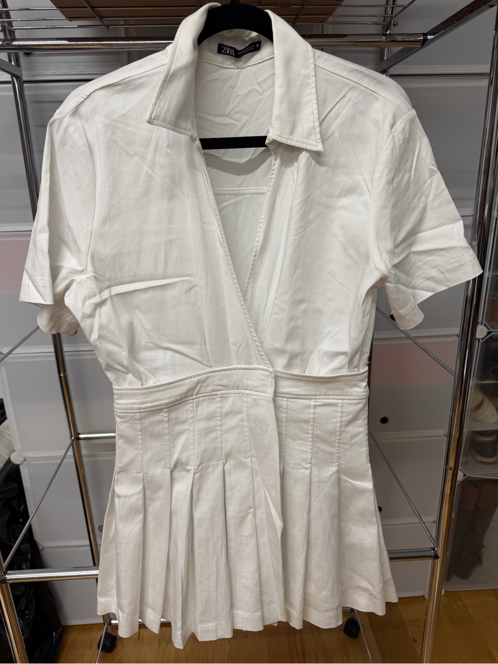 Zara White Pleated Dress